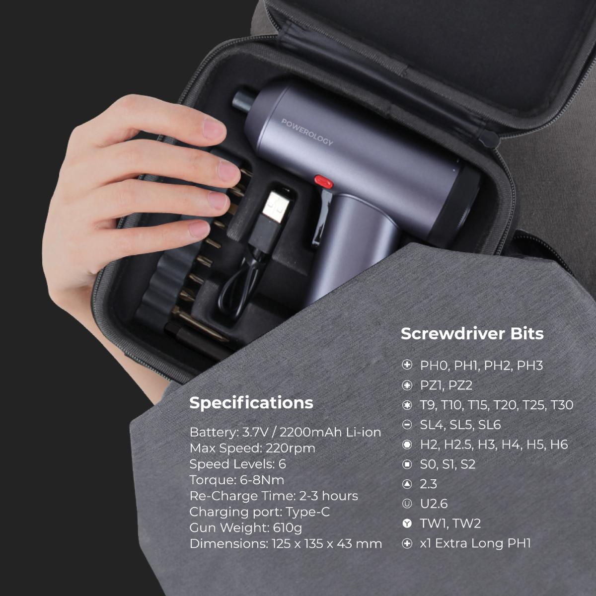 Powerology 30-Piece Rechargeable Electric Screwdriver Kit