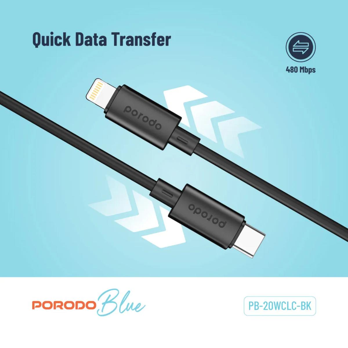 Porodo Blue 27W USB-C to Lightning Cable – 1.2m