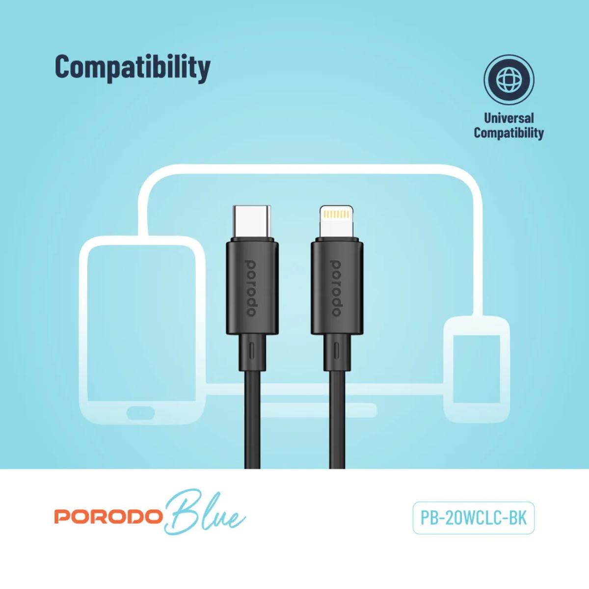 Porodo Blue 27W USB-C to Lightning Cable – 1.2m