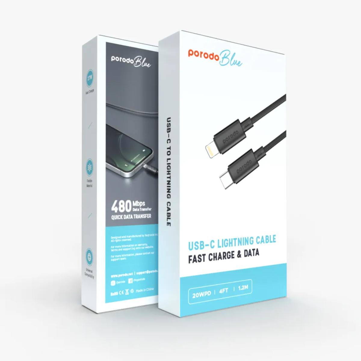 Porodo Blue 27W USB-C to Lightning Cable – 1.2m