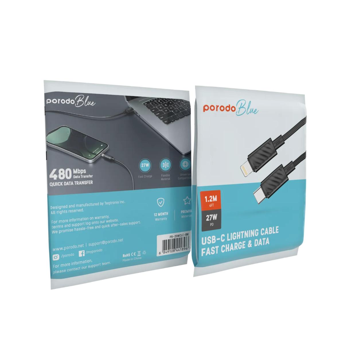 Porodo Blue 27W USB-C to Lightning Cable – 1.2m
