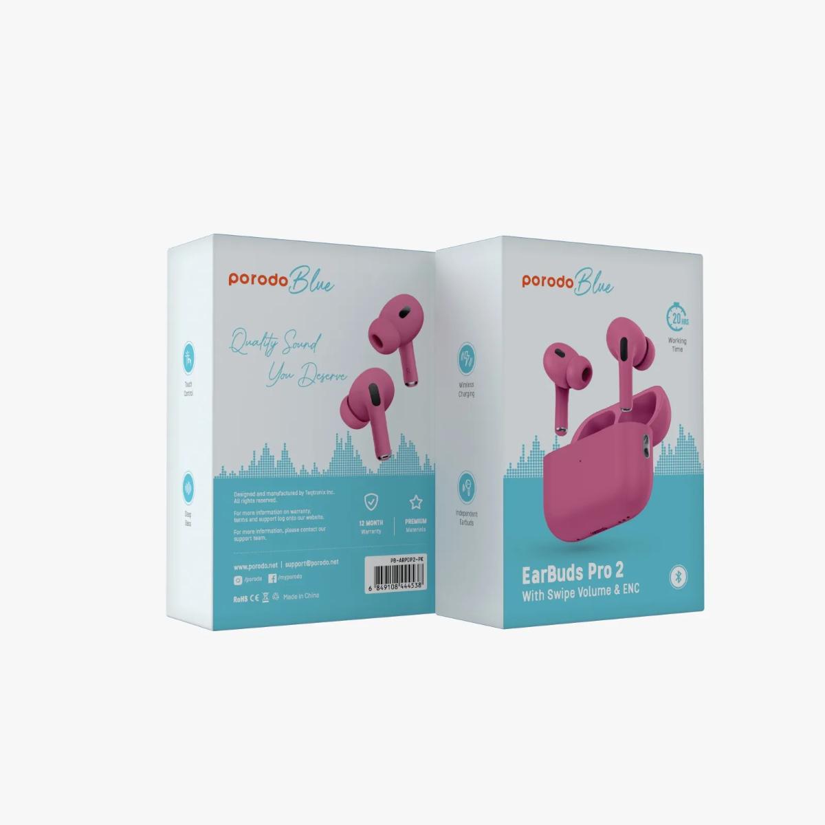 Porodo Blue Earbuds Pro 2 With Swipe Volume