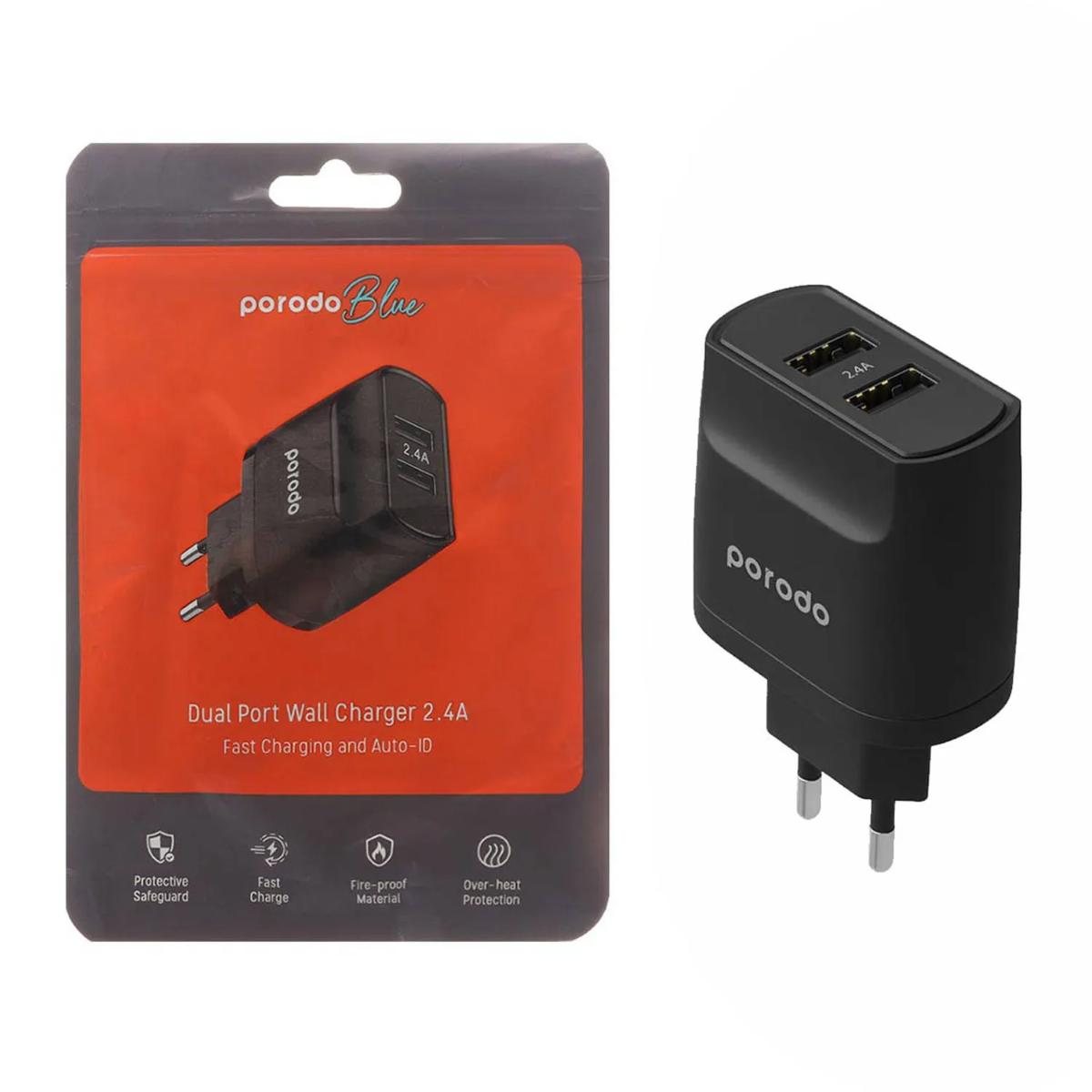 Porodo Blue 2-Port 12W EU Wall Charger