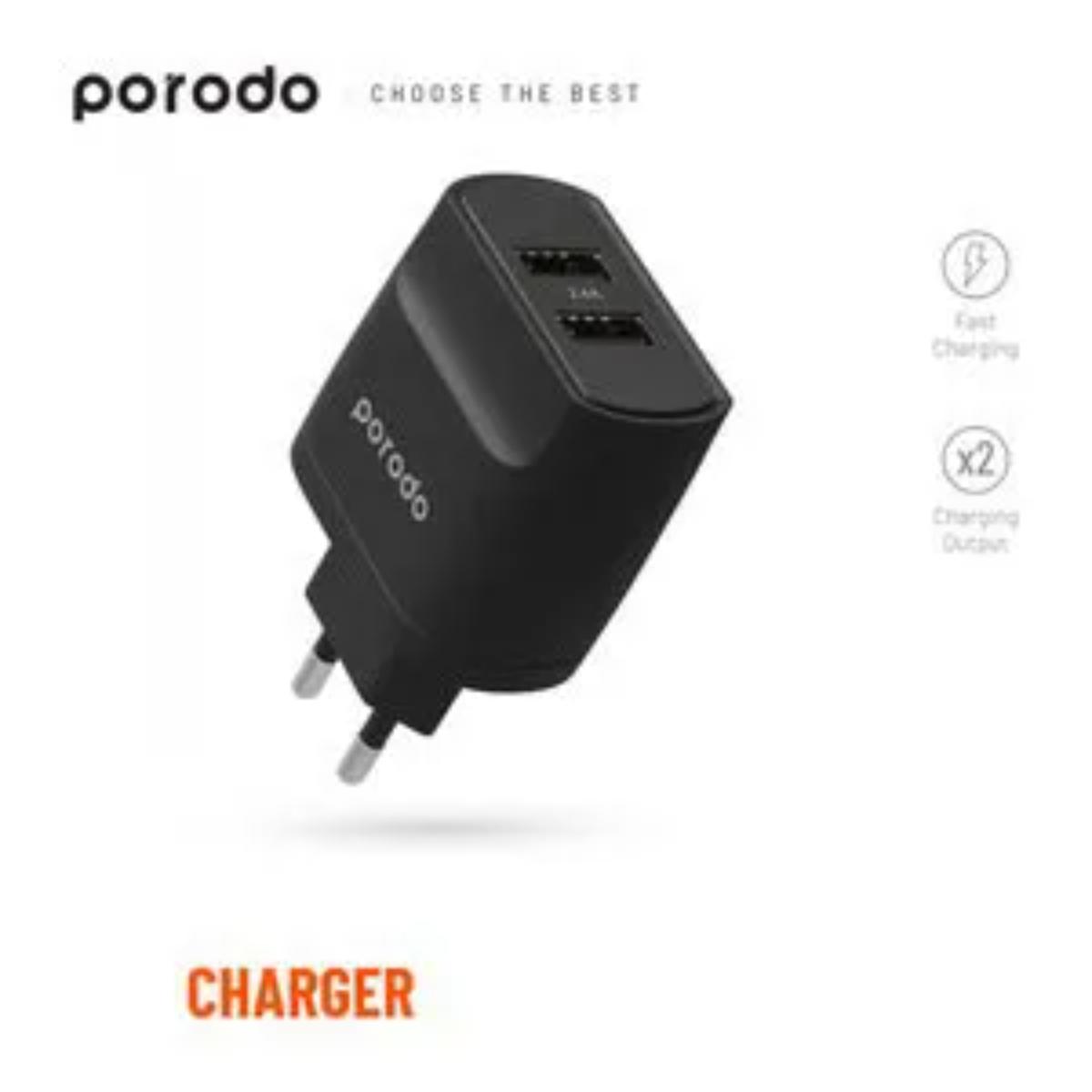 Porodo Blue 2-Port 12W EU Wall Charger