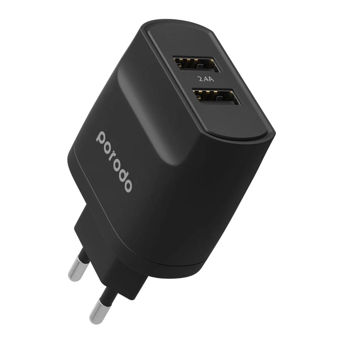 Porodo Blue 2-Port 12W EU Wall Charger