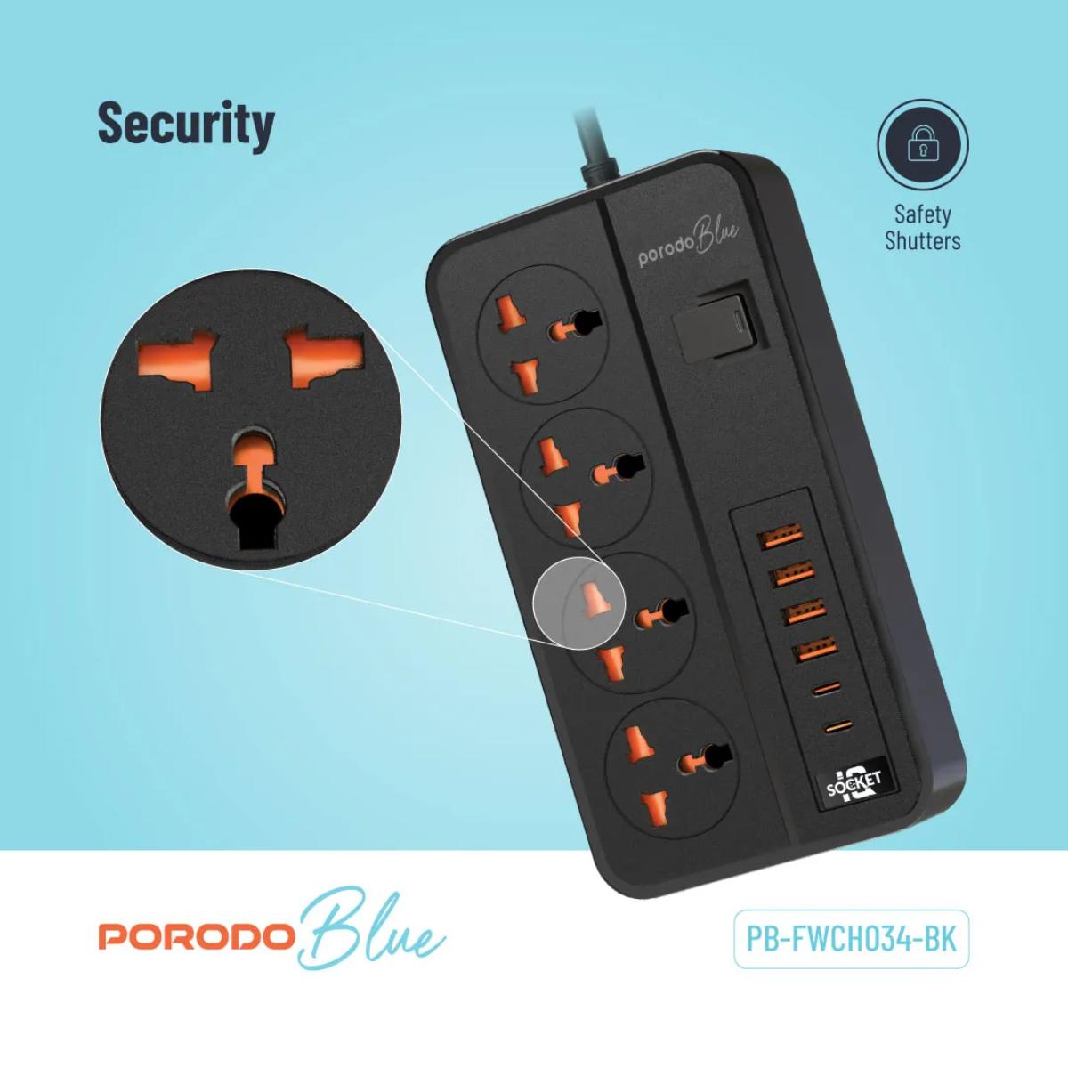 Porodo Blue 4 AC Power Strip