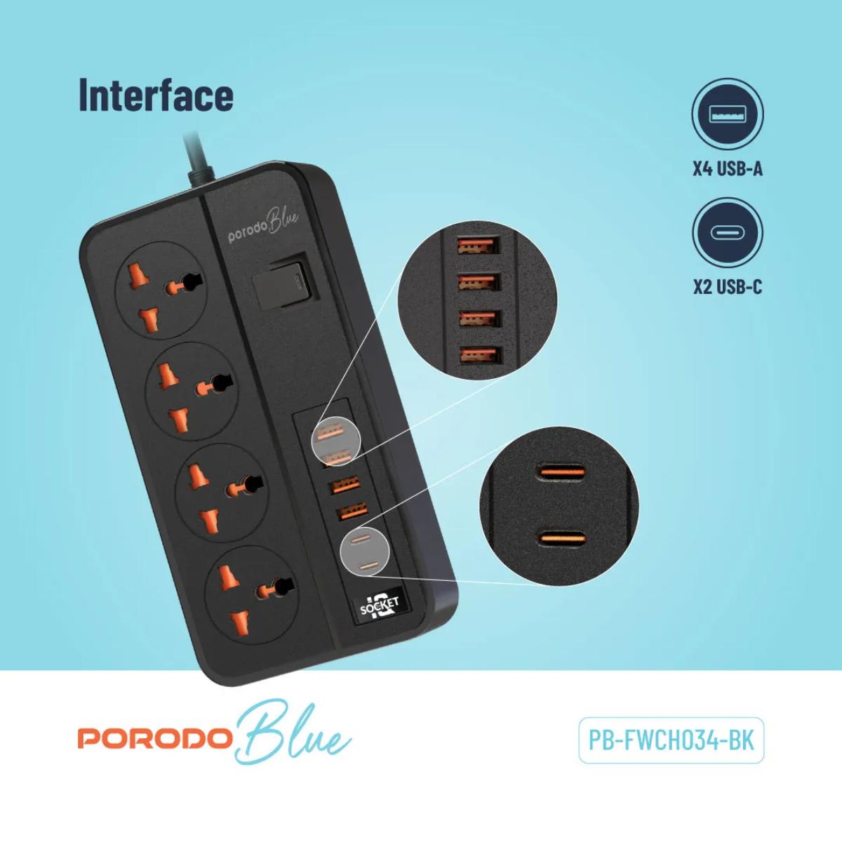 Porodo Blue 4 AC Power Strip