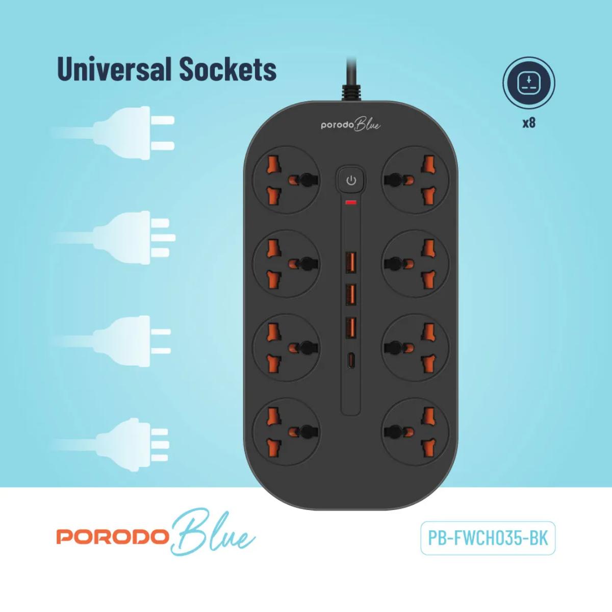 Porodo Blue 8 AC Power Strip