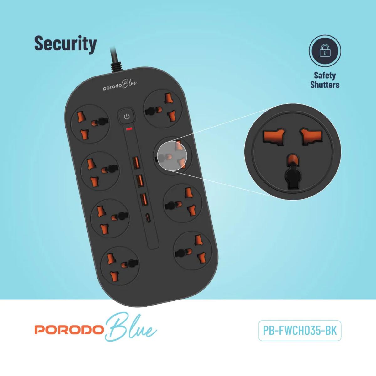 Porodo Blue 8 AC Power Strip