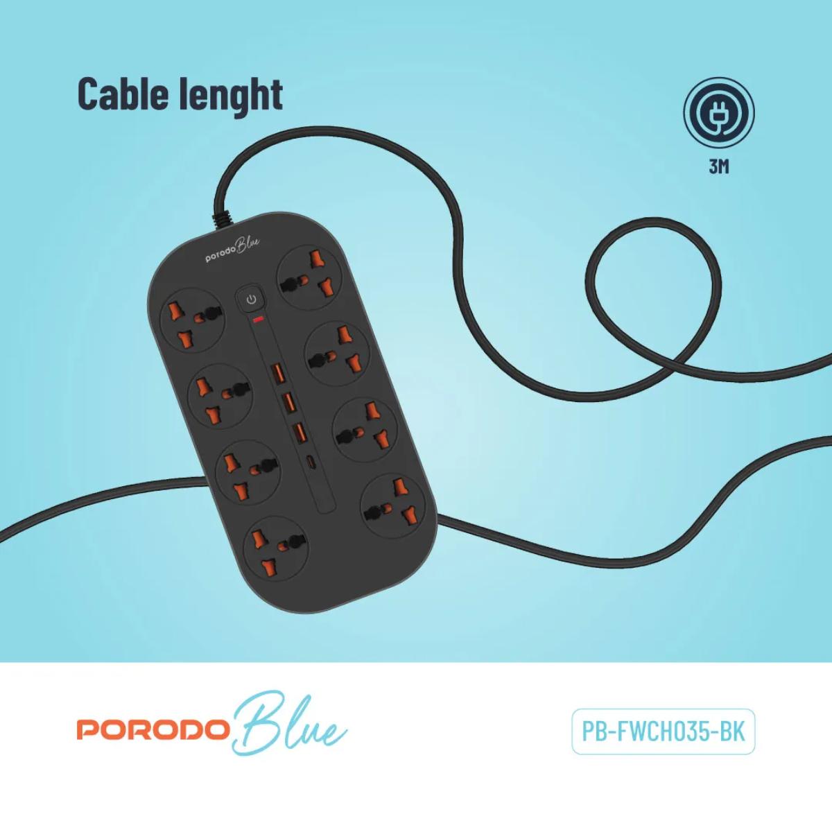 Porodo Blue 8 AC Power Strip