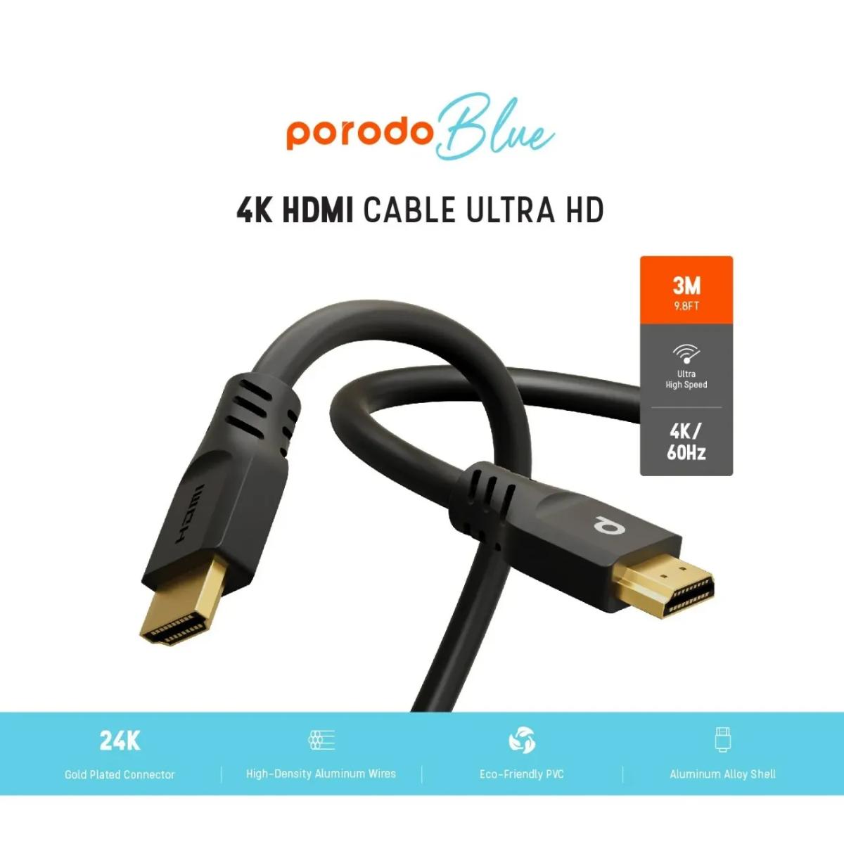 Porodo Blue 4K/60Hz HDMI Cable Ultra HD