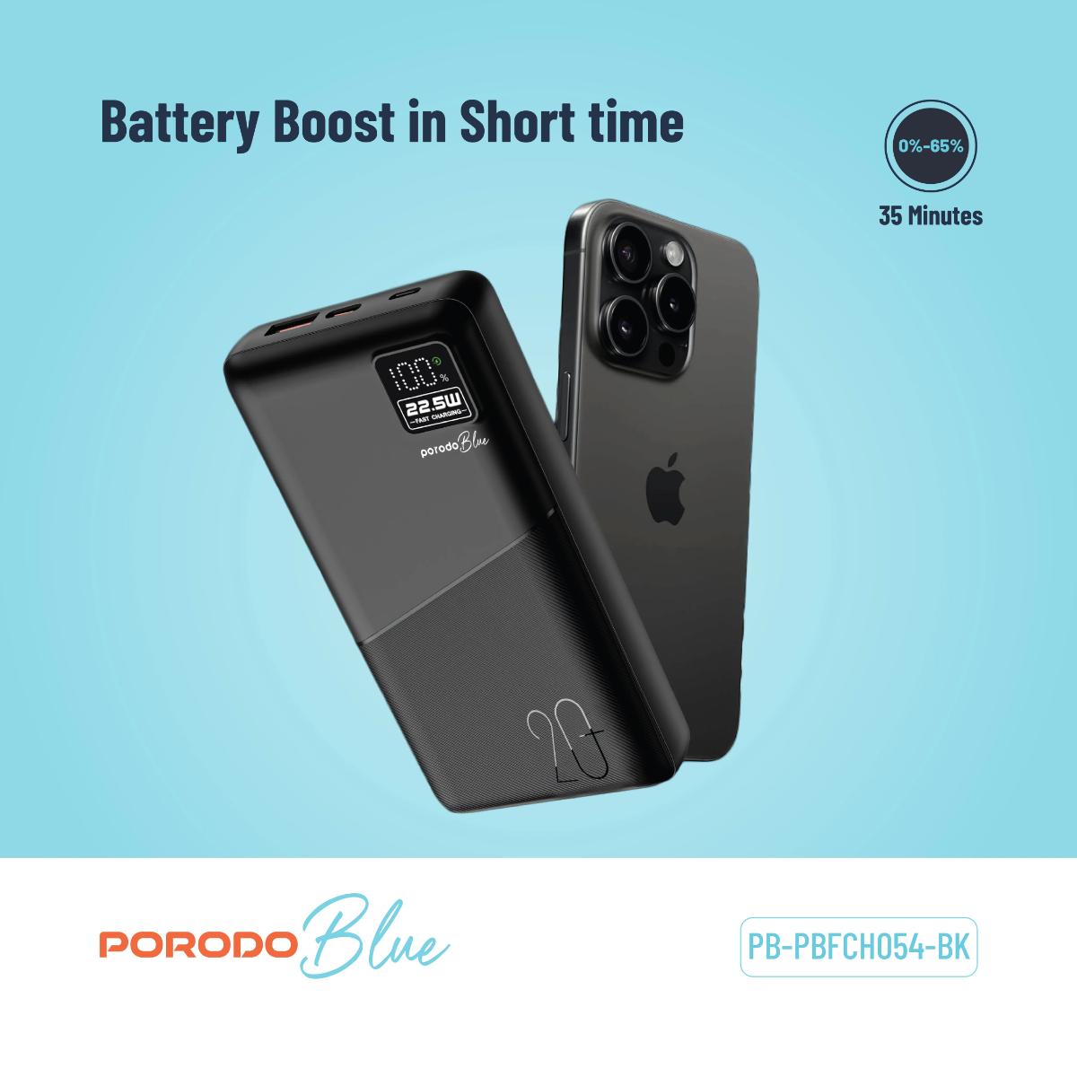 Porodo Blue 20000mAh Fast Charging Portable Charger