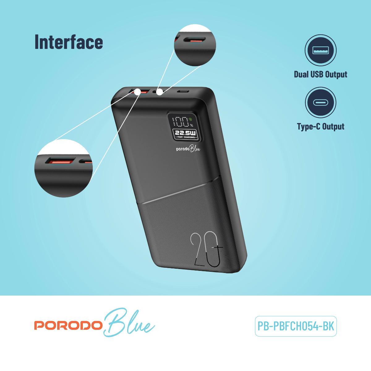 Porodo Blue 20000mAh Fast Charging Portable Charger