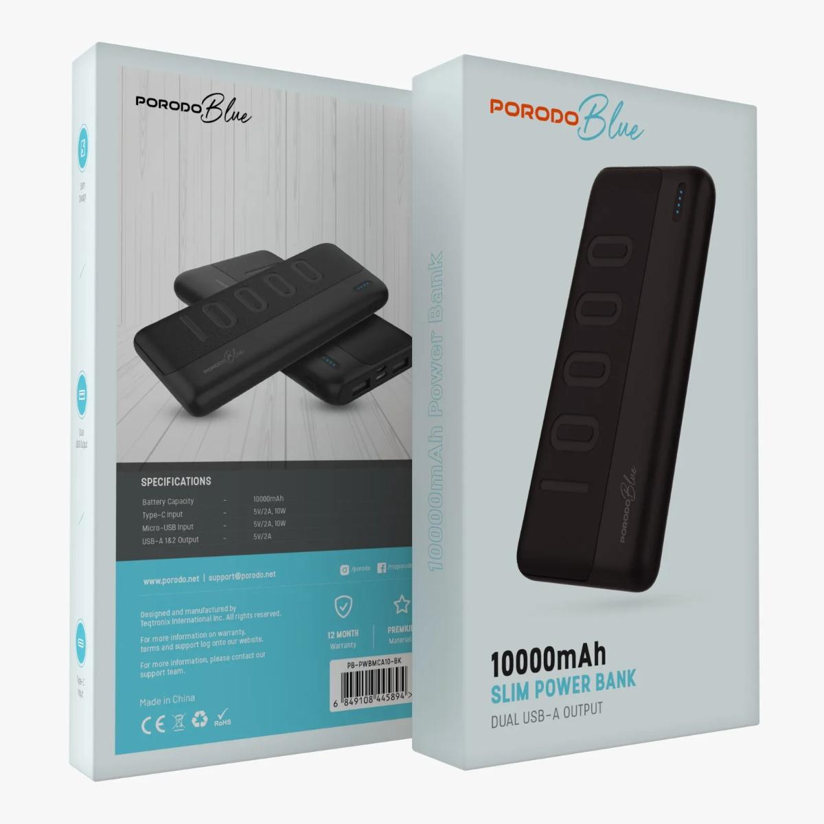 Porodo Blue 10000 mAh Slim Powerbank