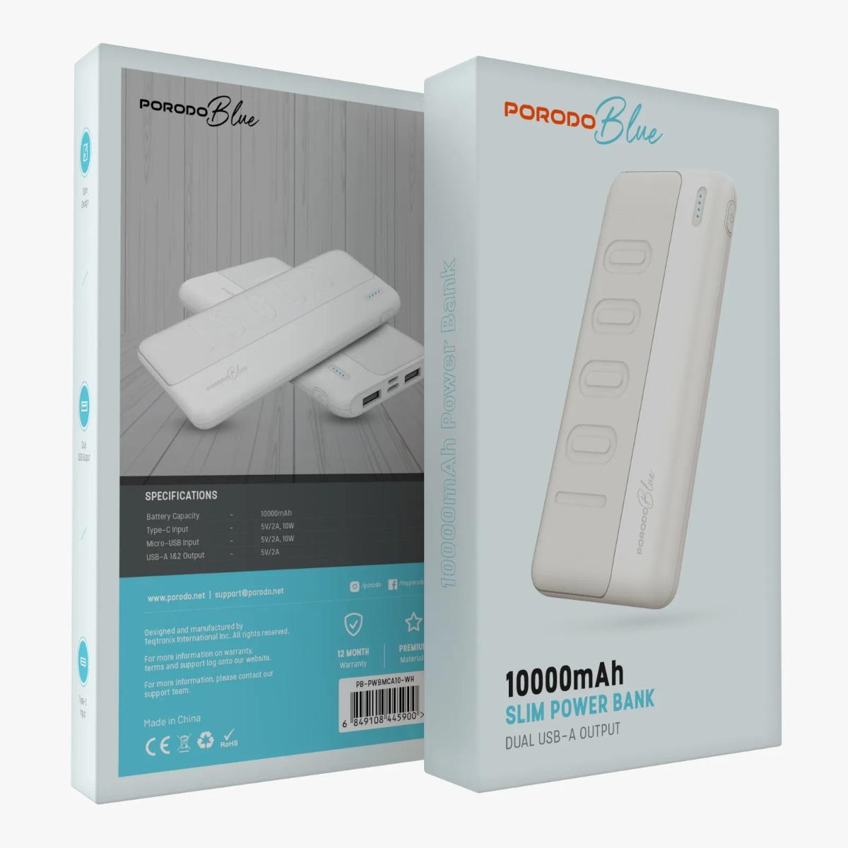 Porodo Blue 10000 mAh Slim Powerbank