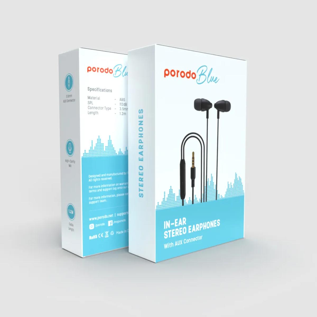 Porodo Blue Stereo Earphones