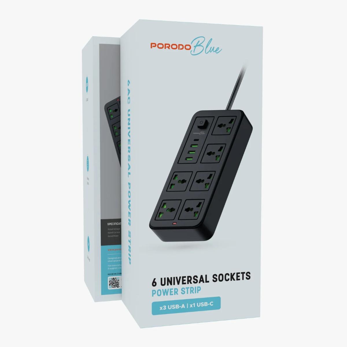 Porodo Blue 6 Universal Sockets Power Strip