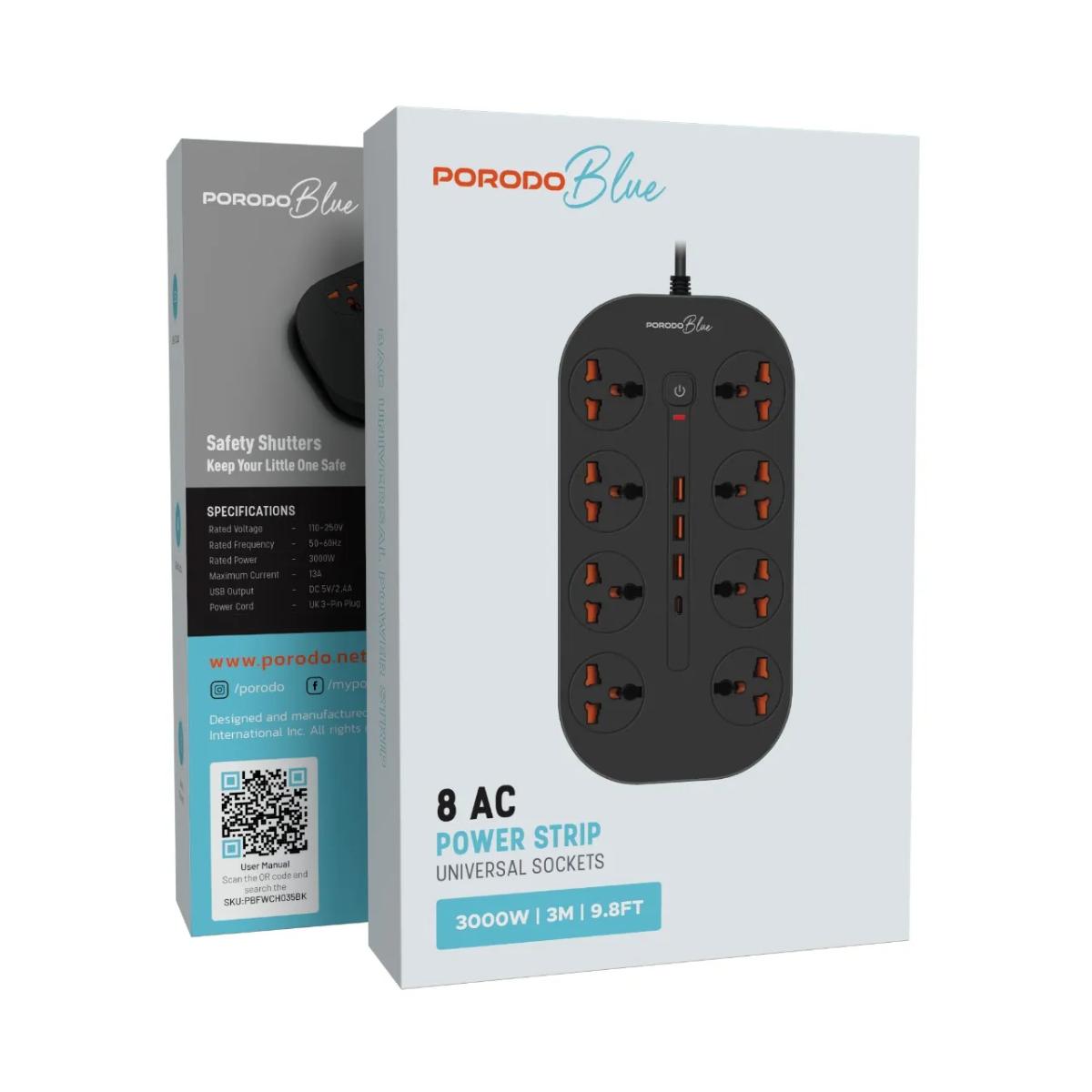 Porodo Blue 8 AC Power Strip