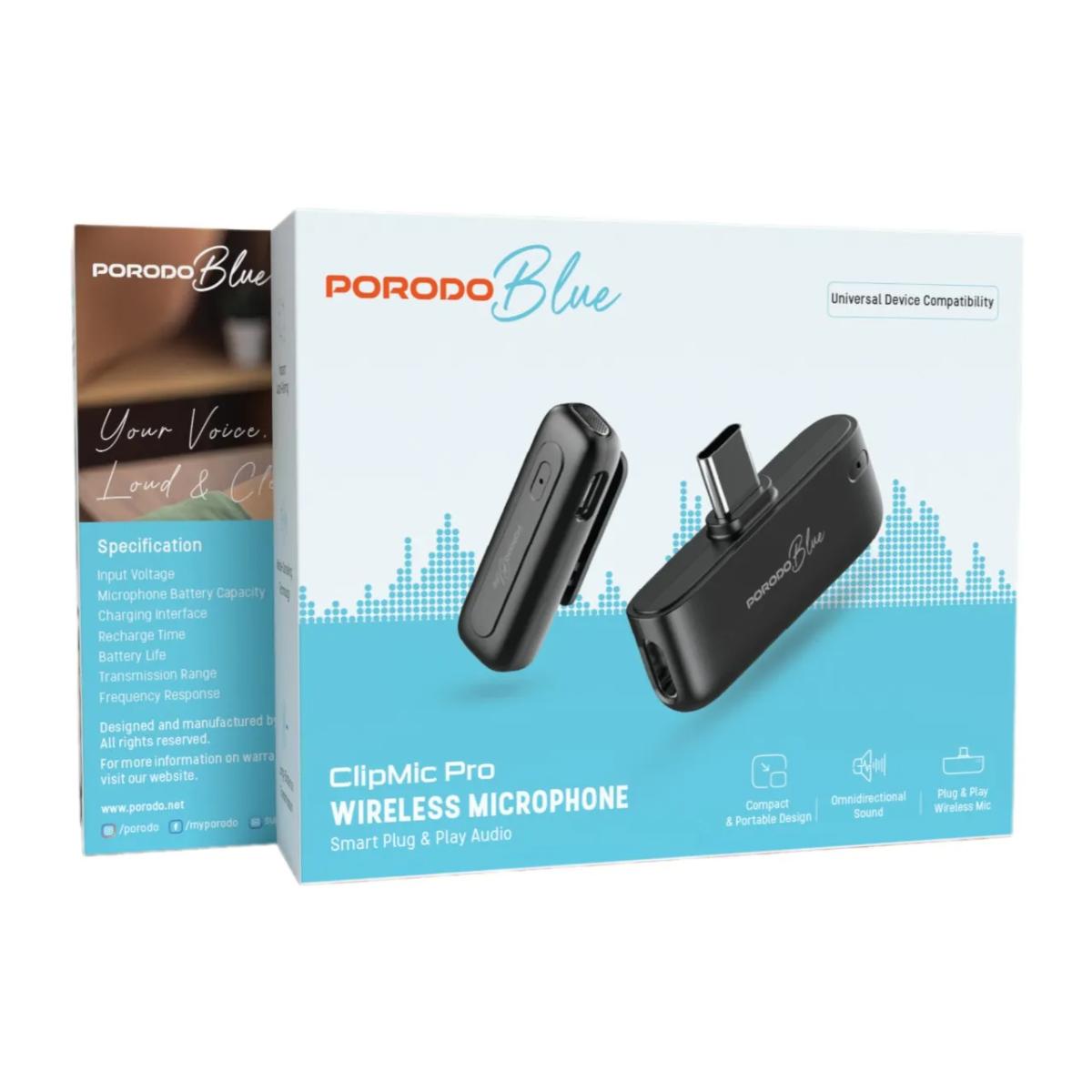 Porodo Blue ClipMic Pro Wireless Microphone