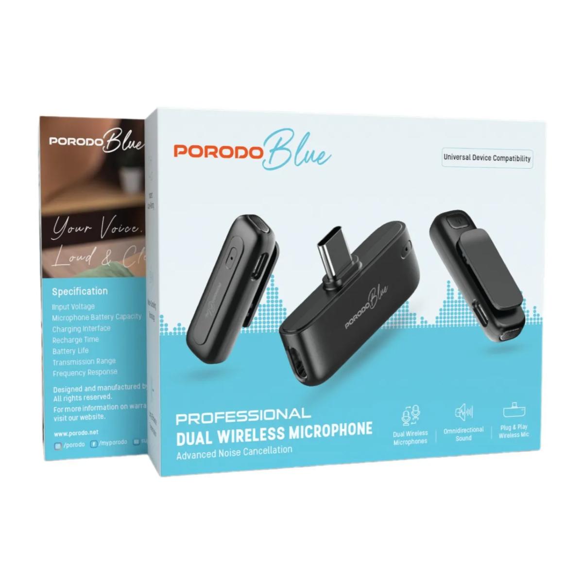 Porodo Blue Professional Dual Wireless Microphone