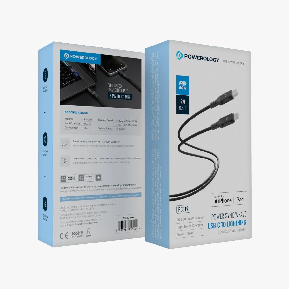 Powerology Weave USB-C to Lightning PD