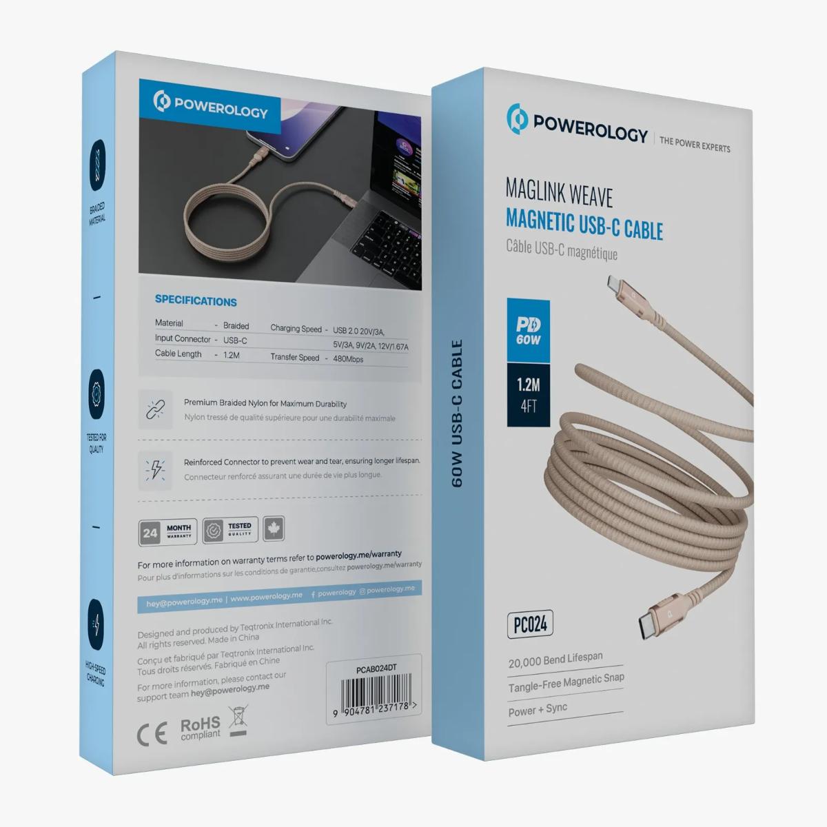 Powerology Malinka  Magnetic USB-C to USB-C Cable