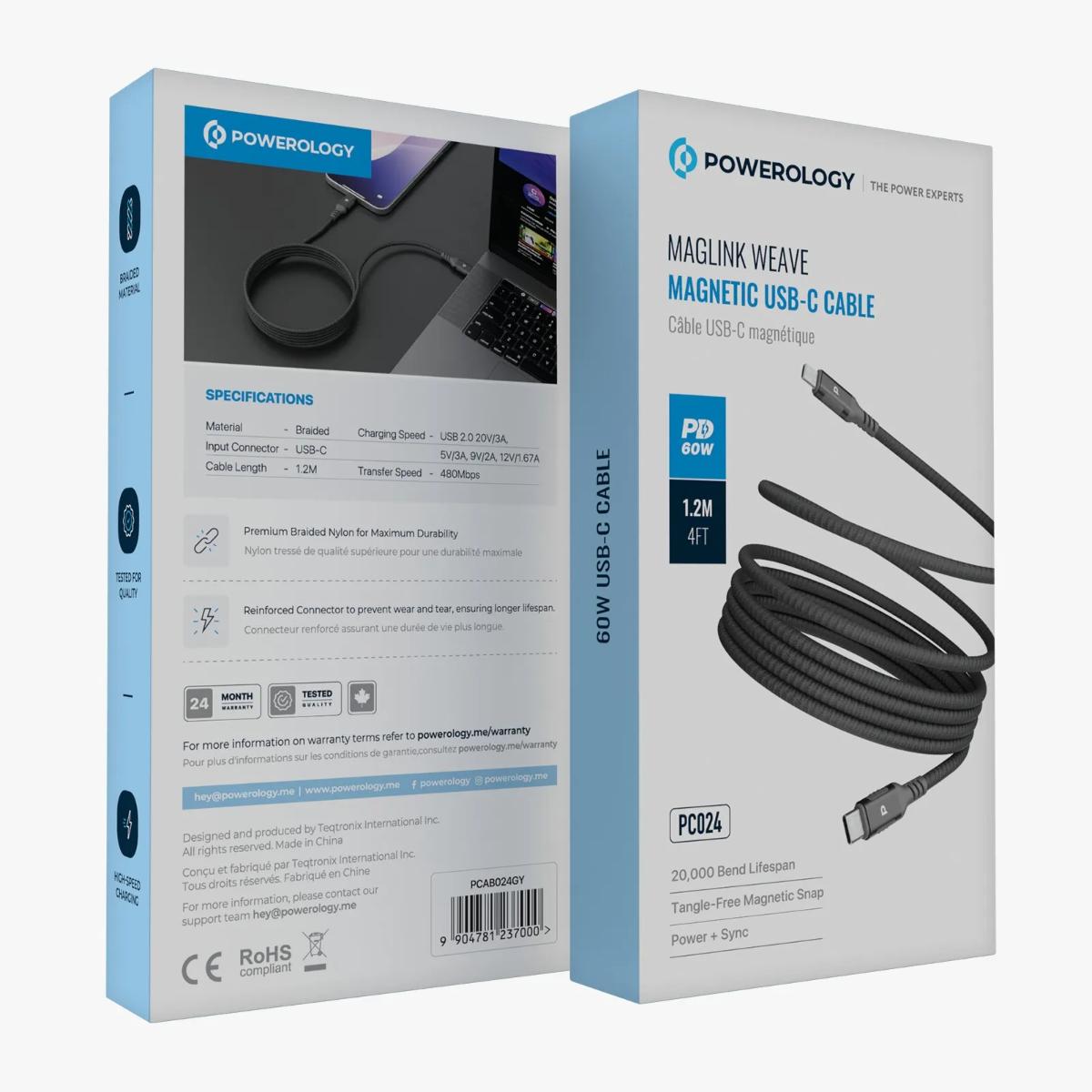 Powerology Malinka  Magnetic USB-C to USB-C Cable