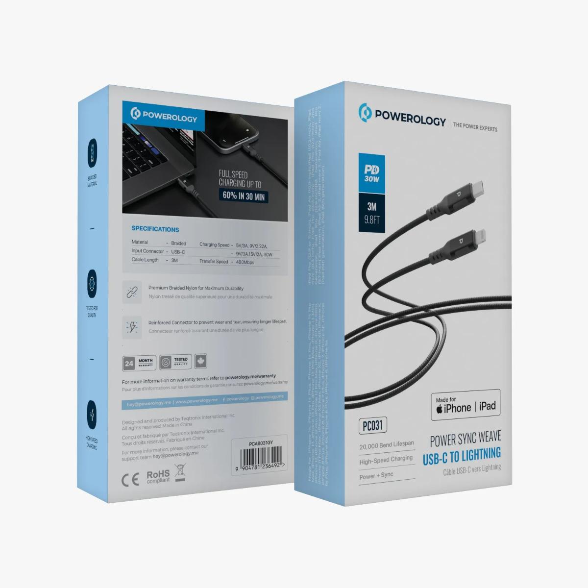 Powerology Power Sync Weave USB-C to Lightning Cable