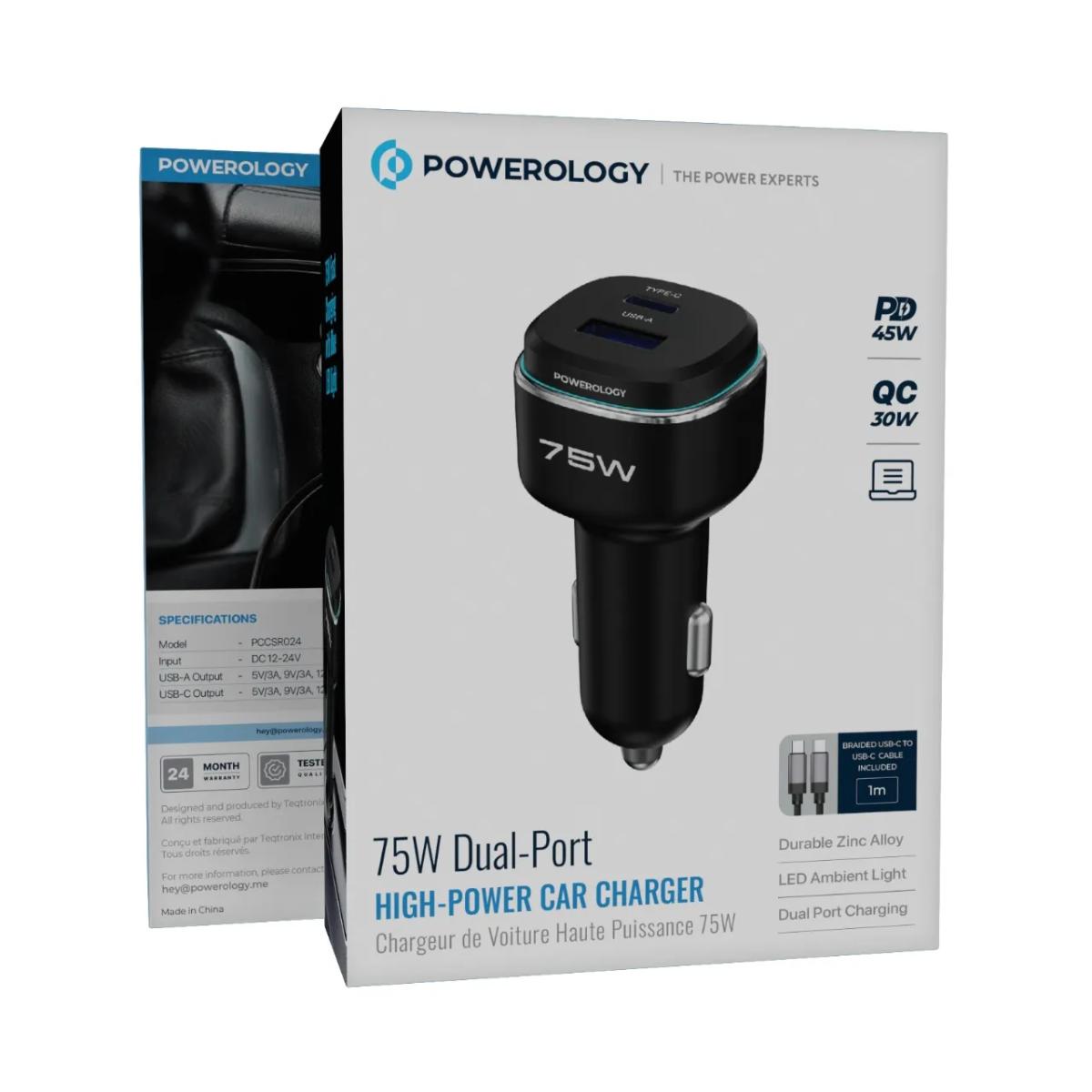 Powerology 75W Dual-Port Car Charger