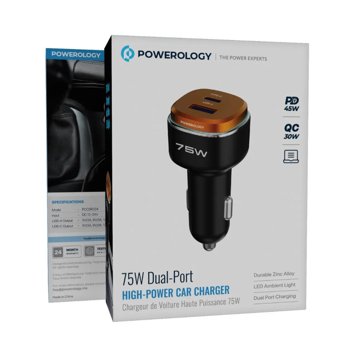 Powerology 75W High-Power Dual USB Car Charger