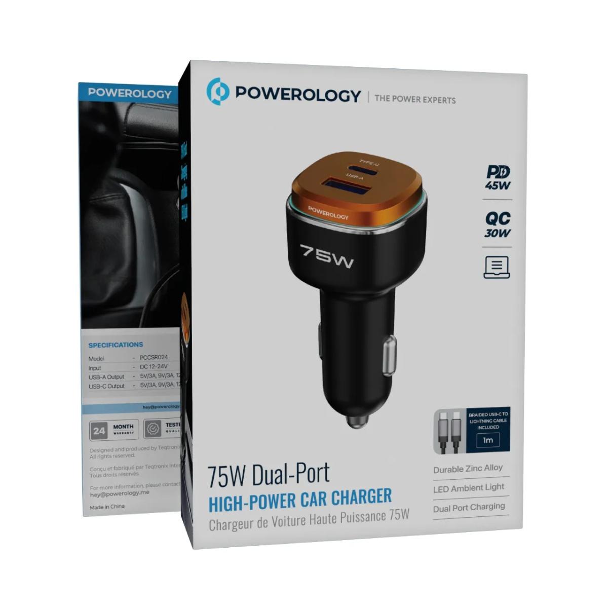 Powerology 75W Dual Fast-Charge Car Charger
