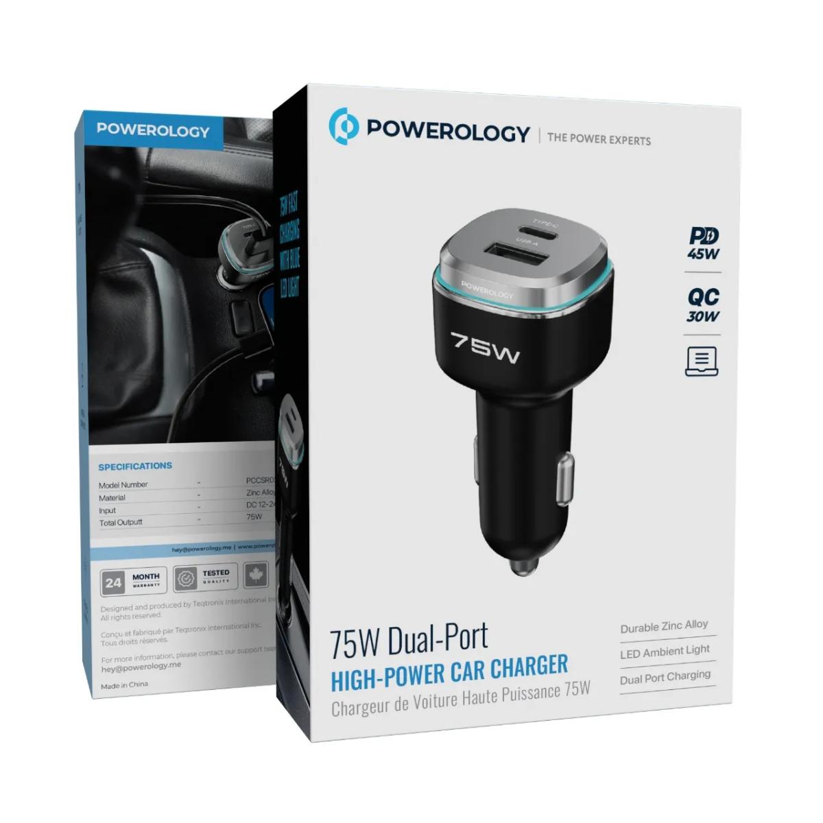 Powerology 75W Dual-Port Zinc Alloy Car Charger