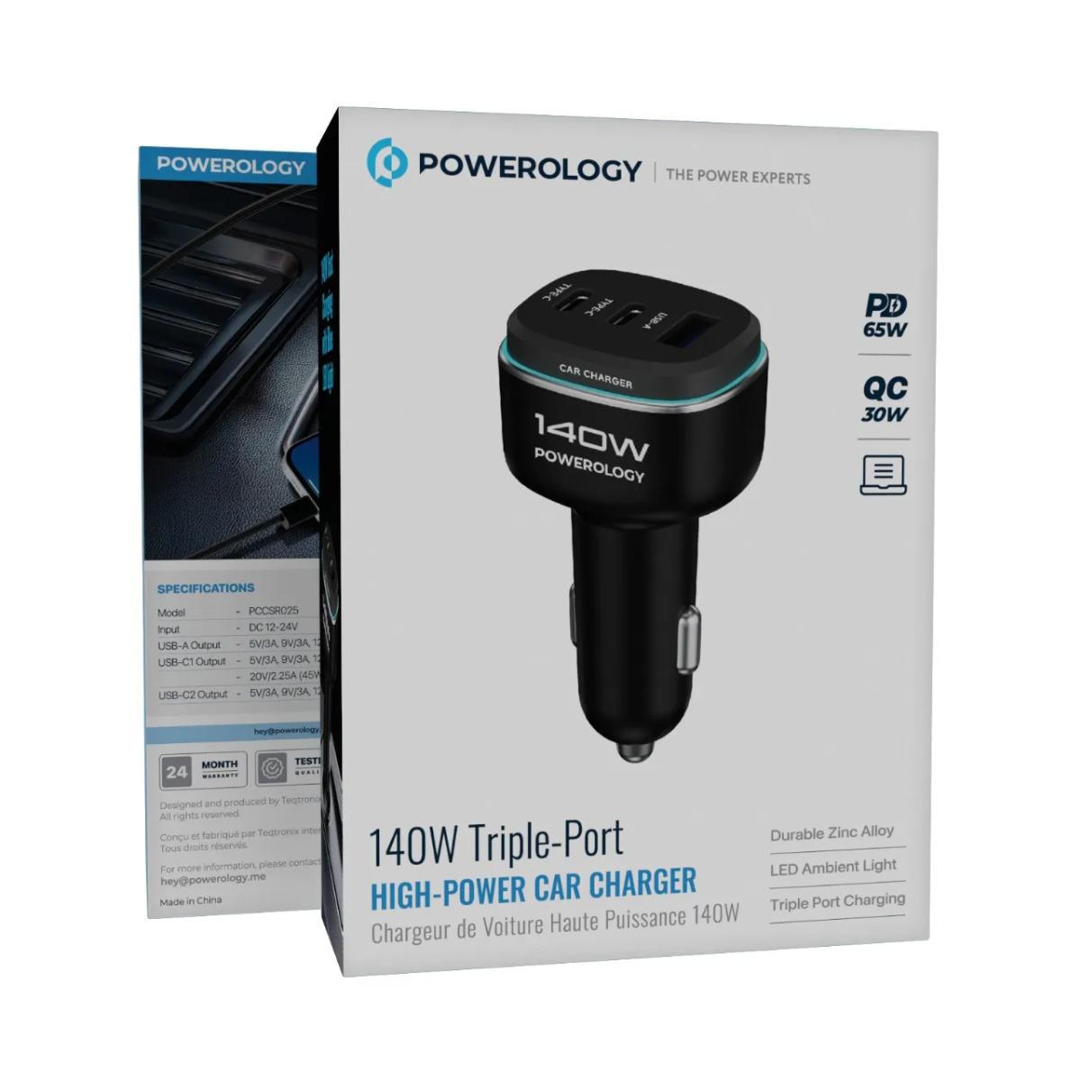 Powerology 140W Triple-Port USB-C Car Charger