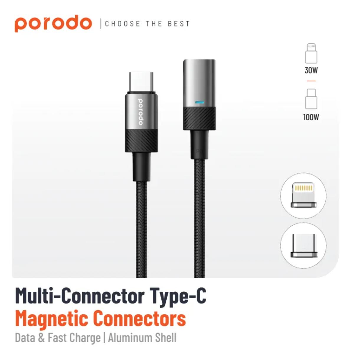 Porodo 3-in-1 Magnetic 100W Fast Charging Cable