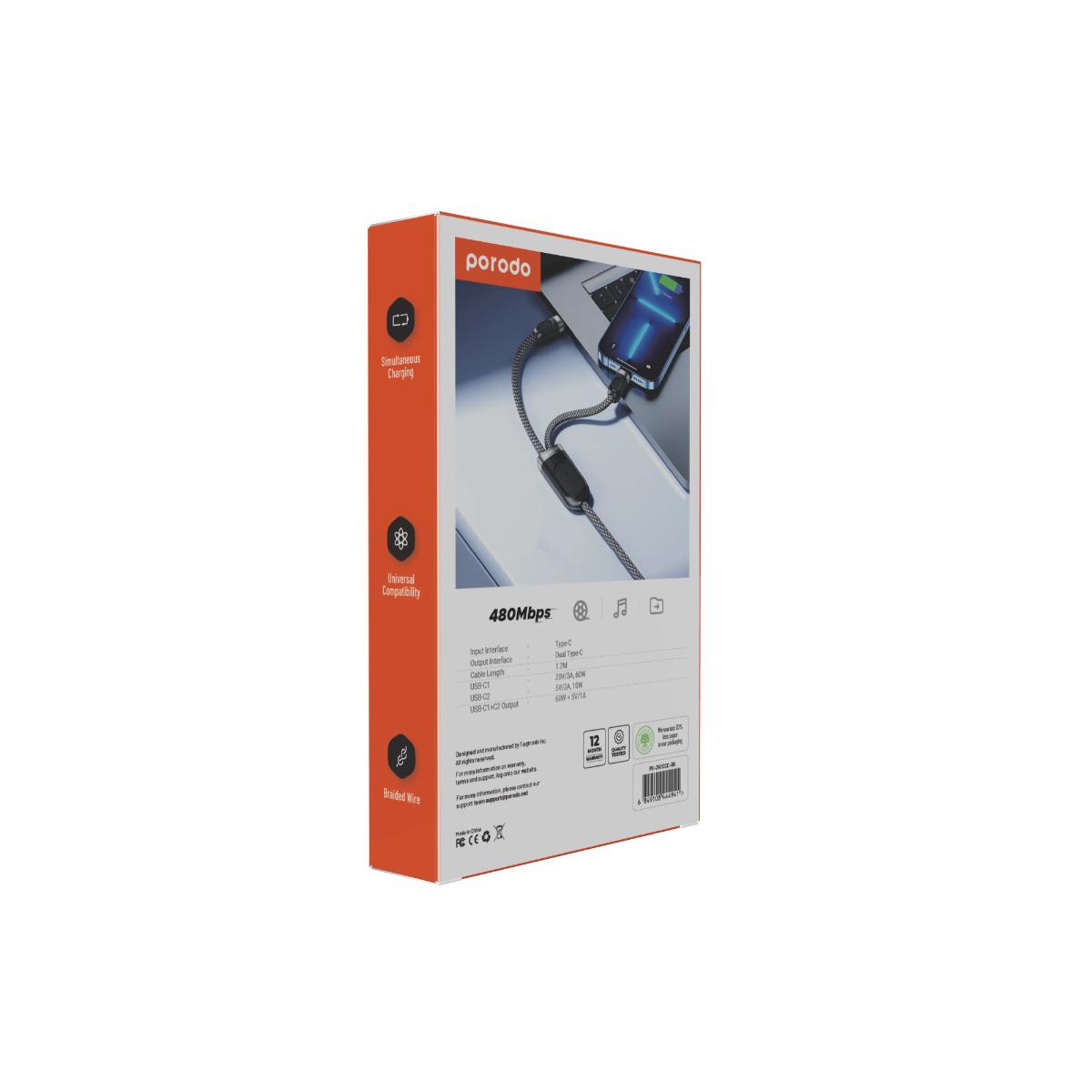 Porodo 2-in-1 Dual USB-C Fast Charging Cable