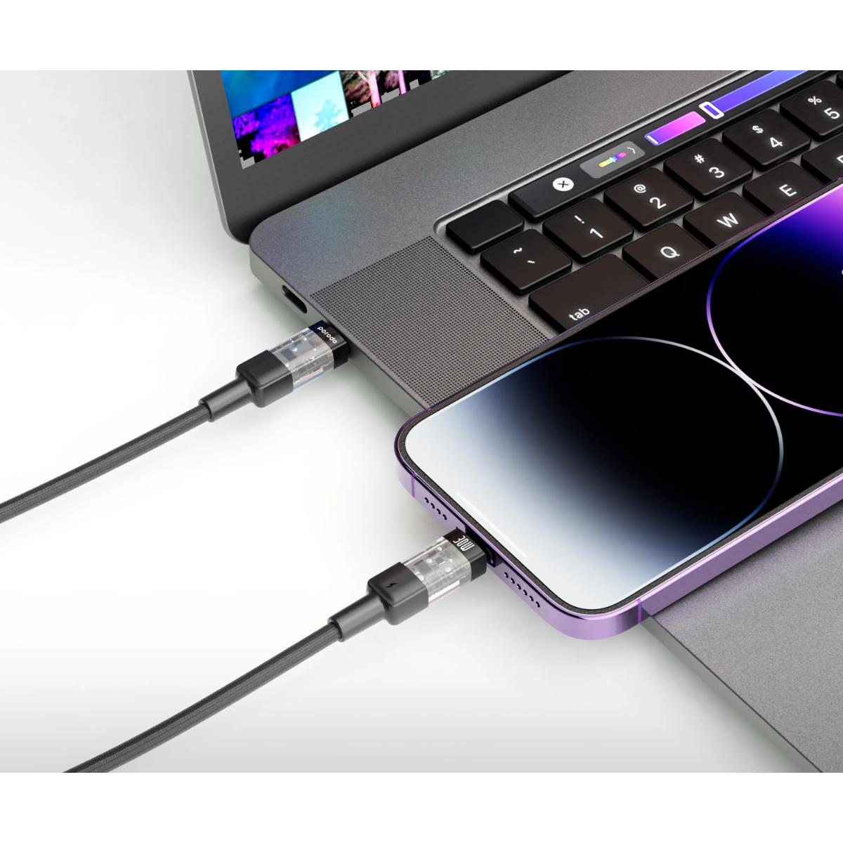 Porodo Transparent 30W USB-C to Lightning Braided Cable