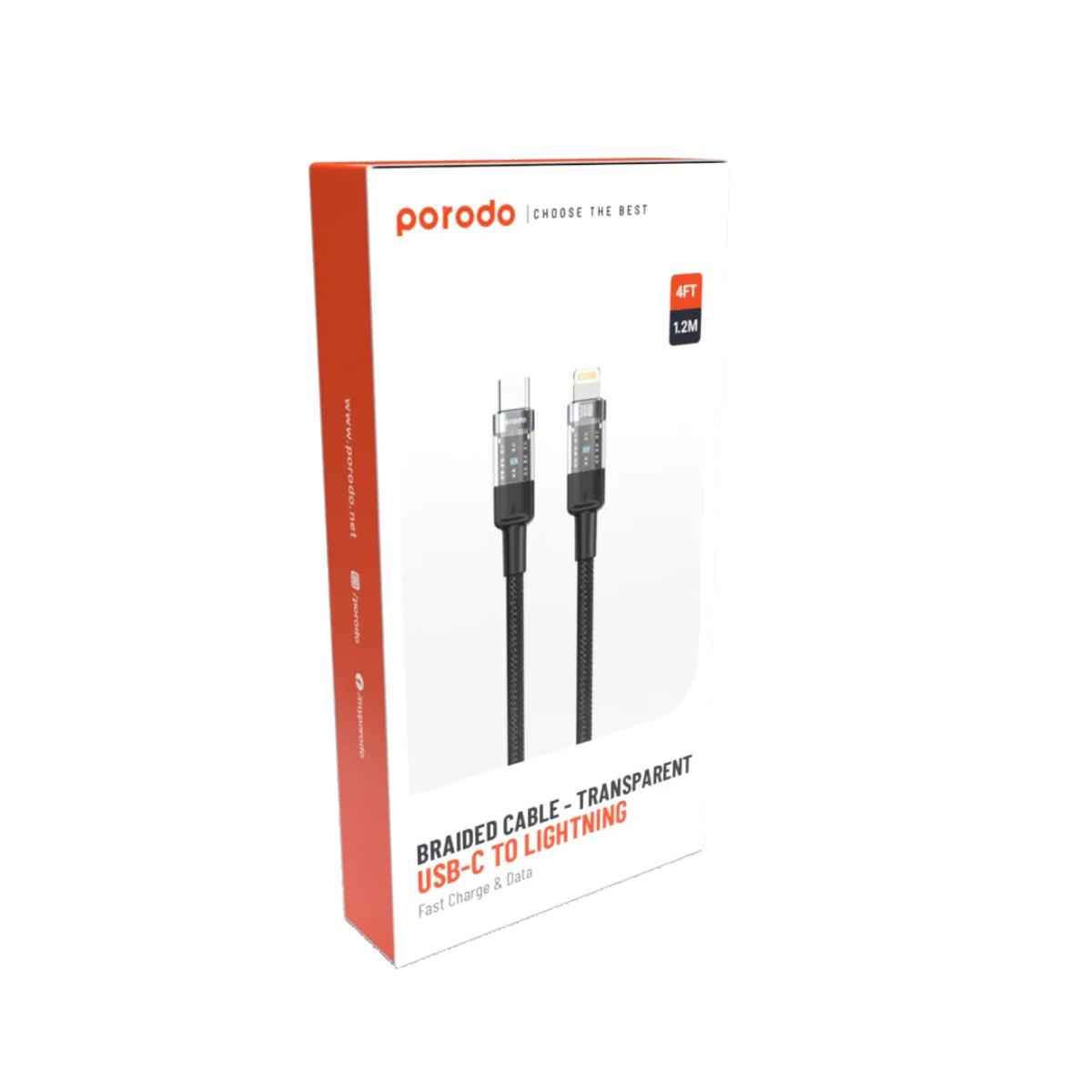 Porodo Transparent 30W USB-C to Lightning Braided Cable