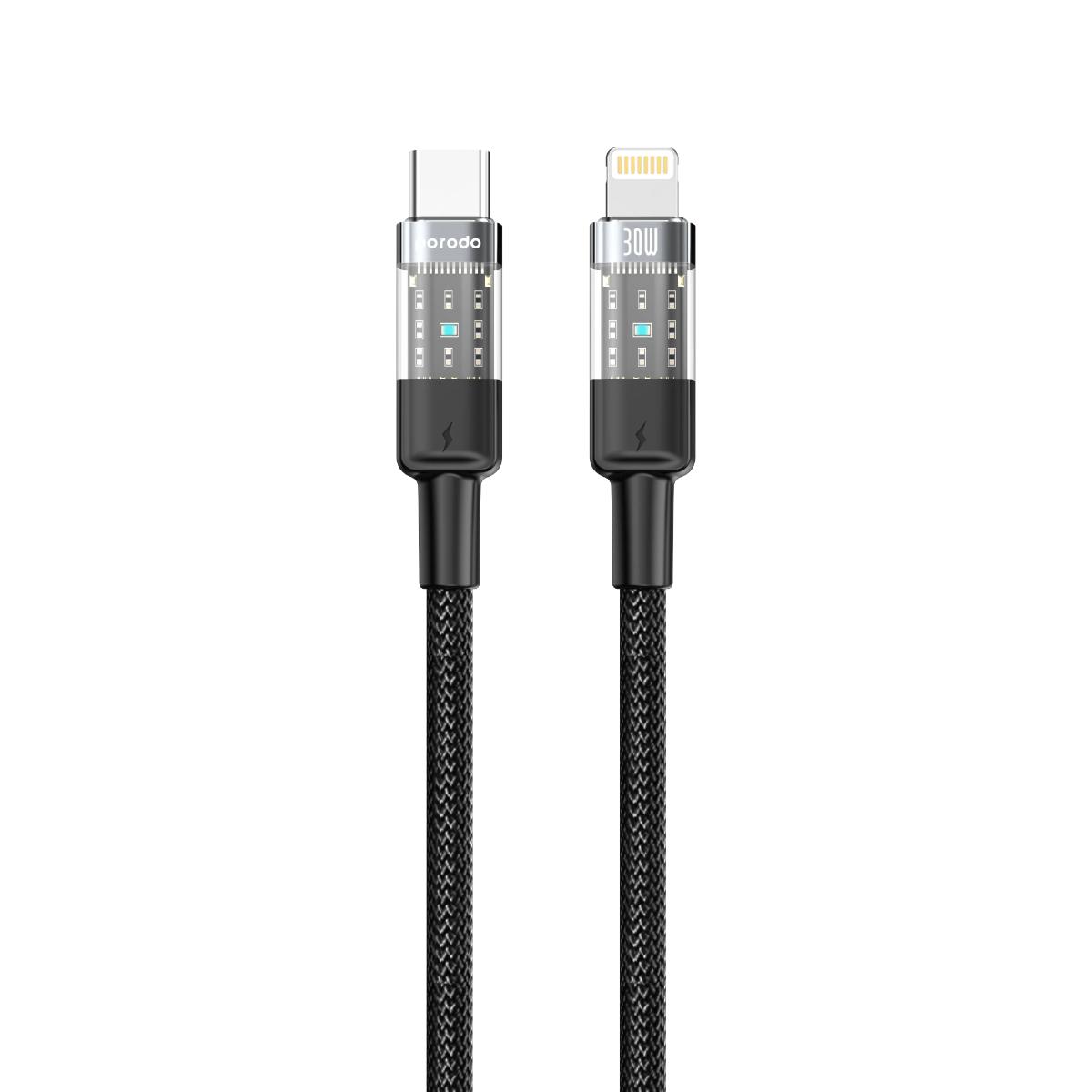 Porodo Transparent 30W USB-C to Lightning Braided Cable