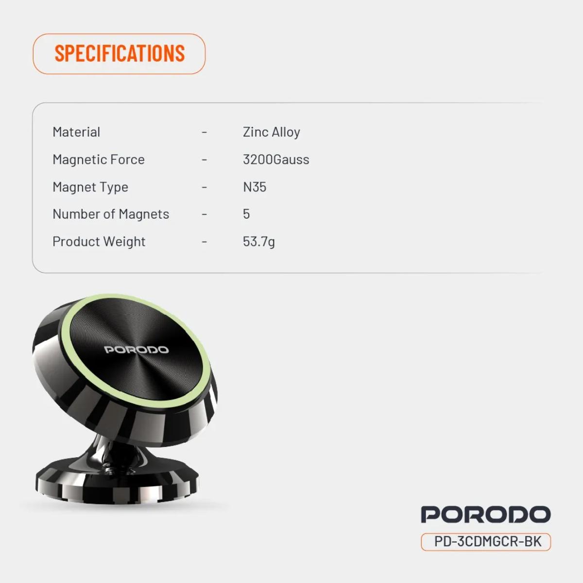 Porodo 360° Swivel Magnetic Car Mount