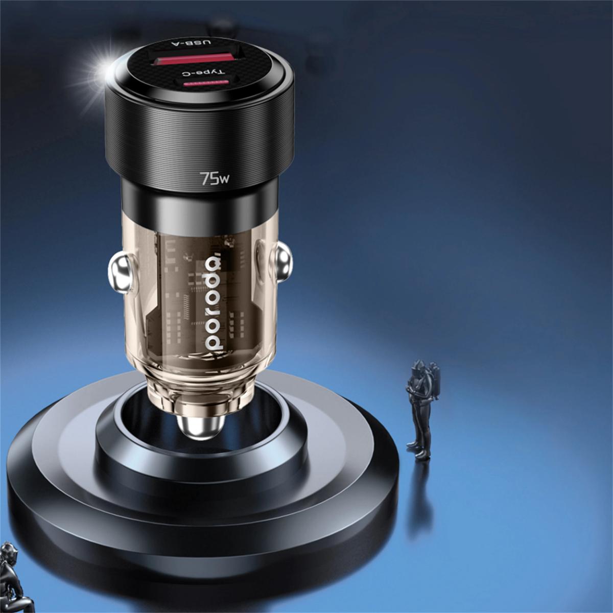 Porodo 75W Dual Port Transparent Aluminum Car Charger