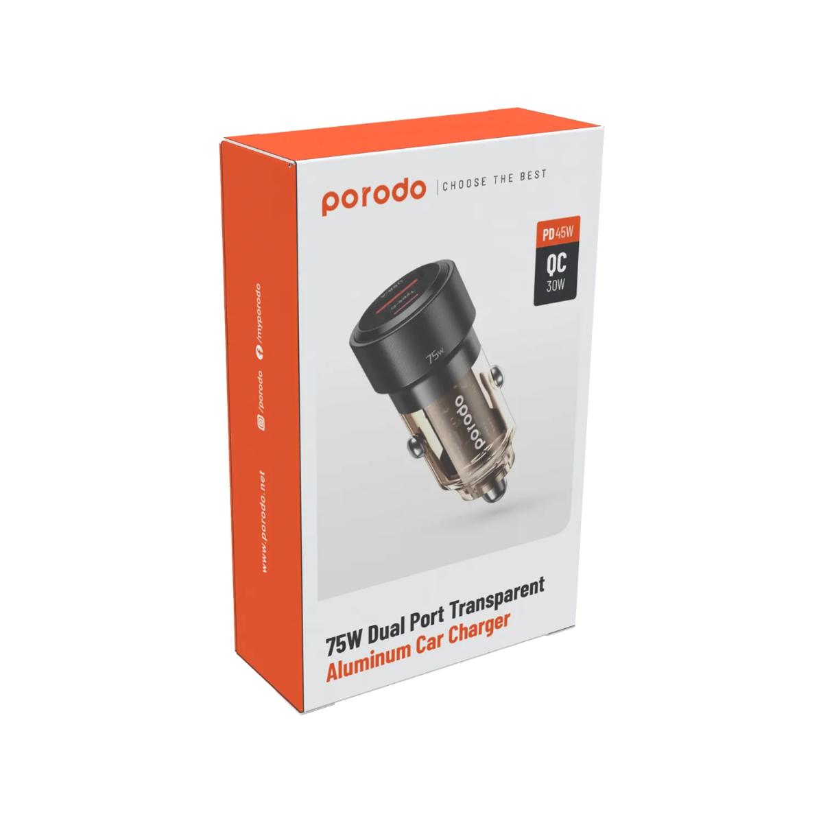 Porodo 75W Dual Port Transparent Aluminum Car Charger