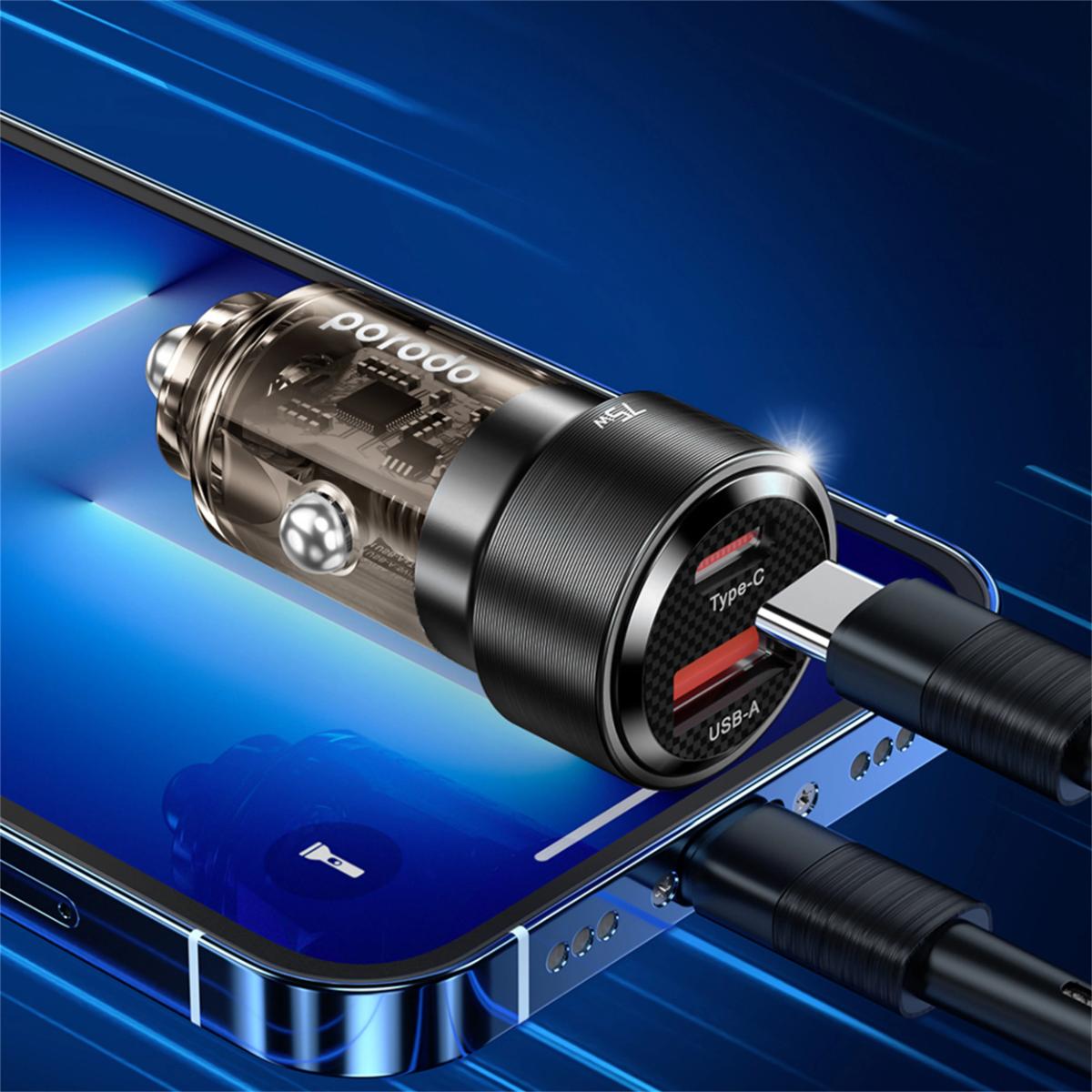 Porodo 75W Dual Port Transparent Aluminum Car Charger