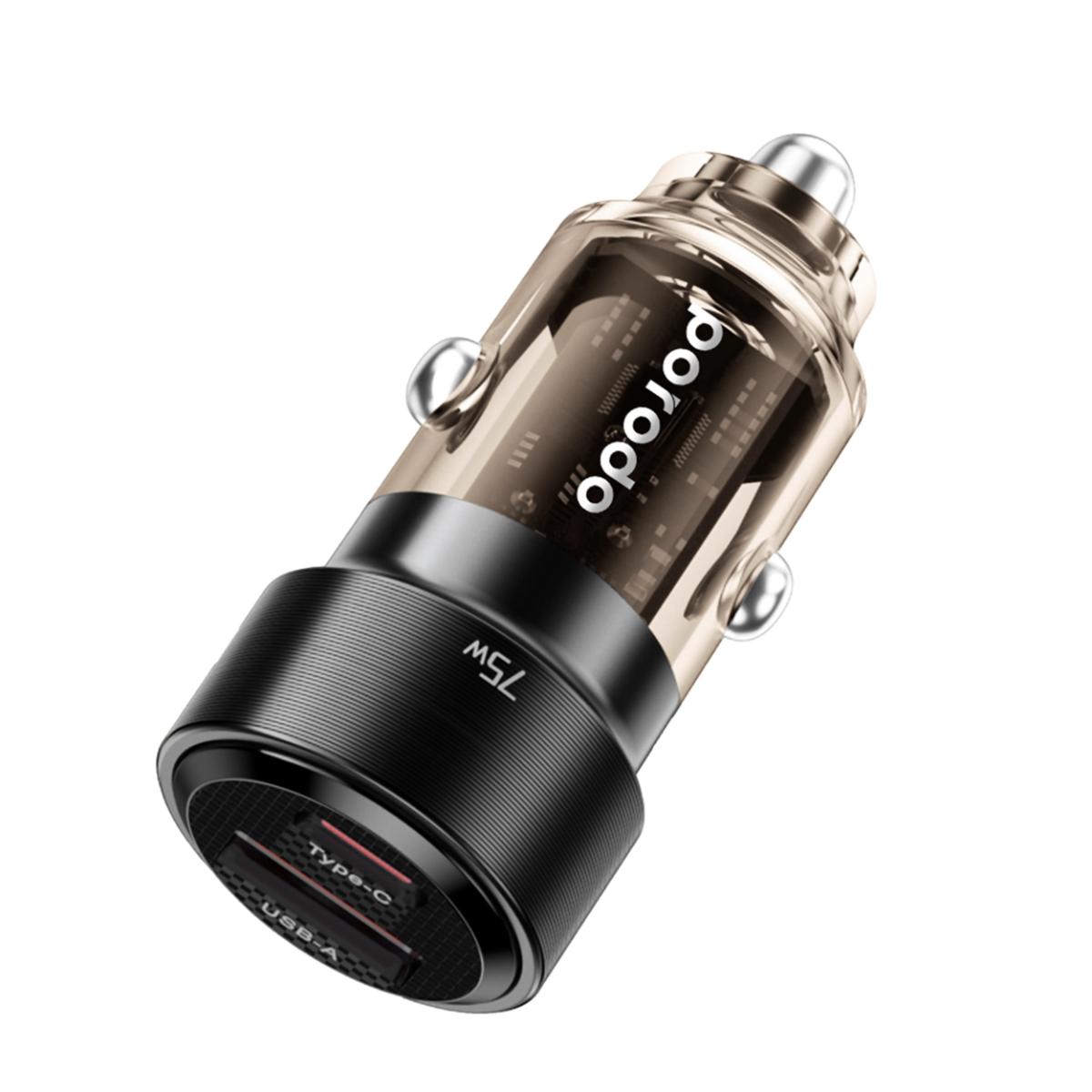Porodo 75W Dual Port Transparent Aluminum Car Charger
