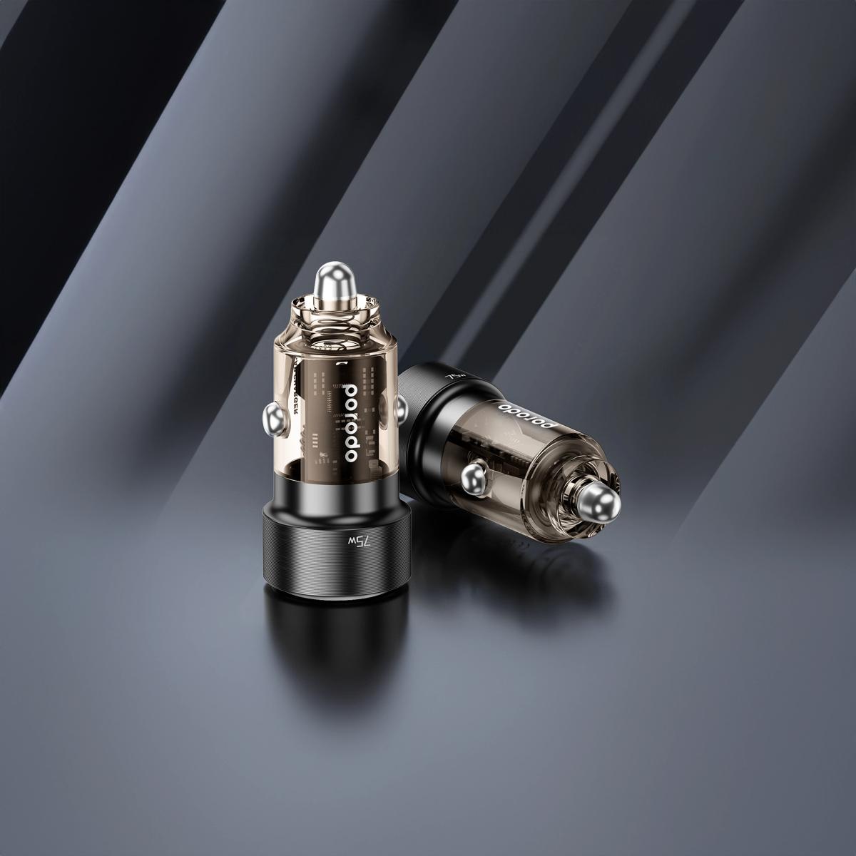 Porodo 75W Dual Port Transparent Aluminum Car Charger