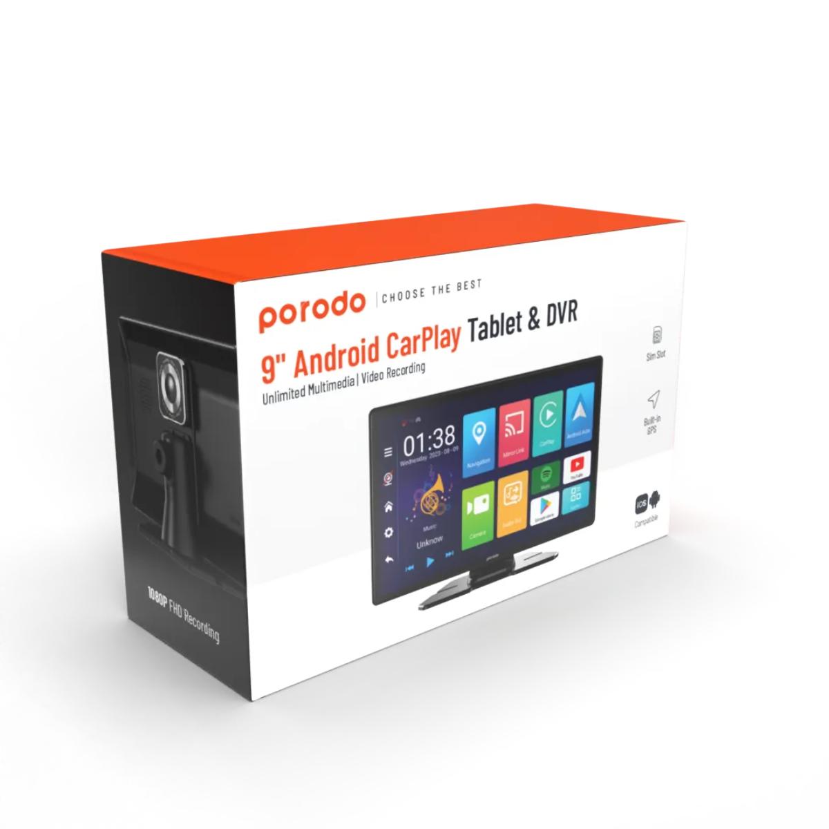 Porodo 9" Android CarPlay Dash Tablet & DVR