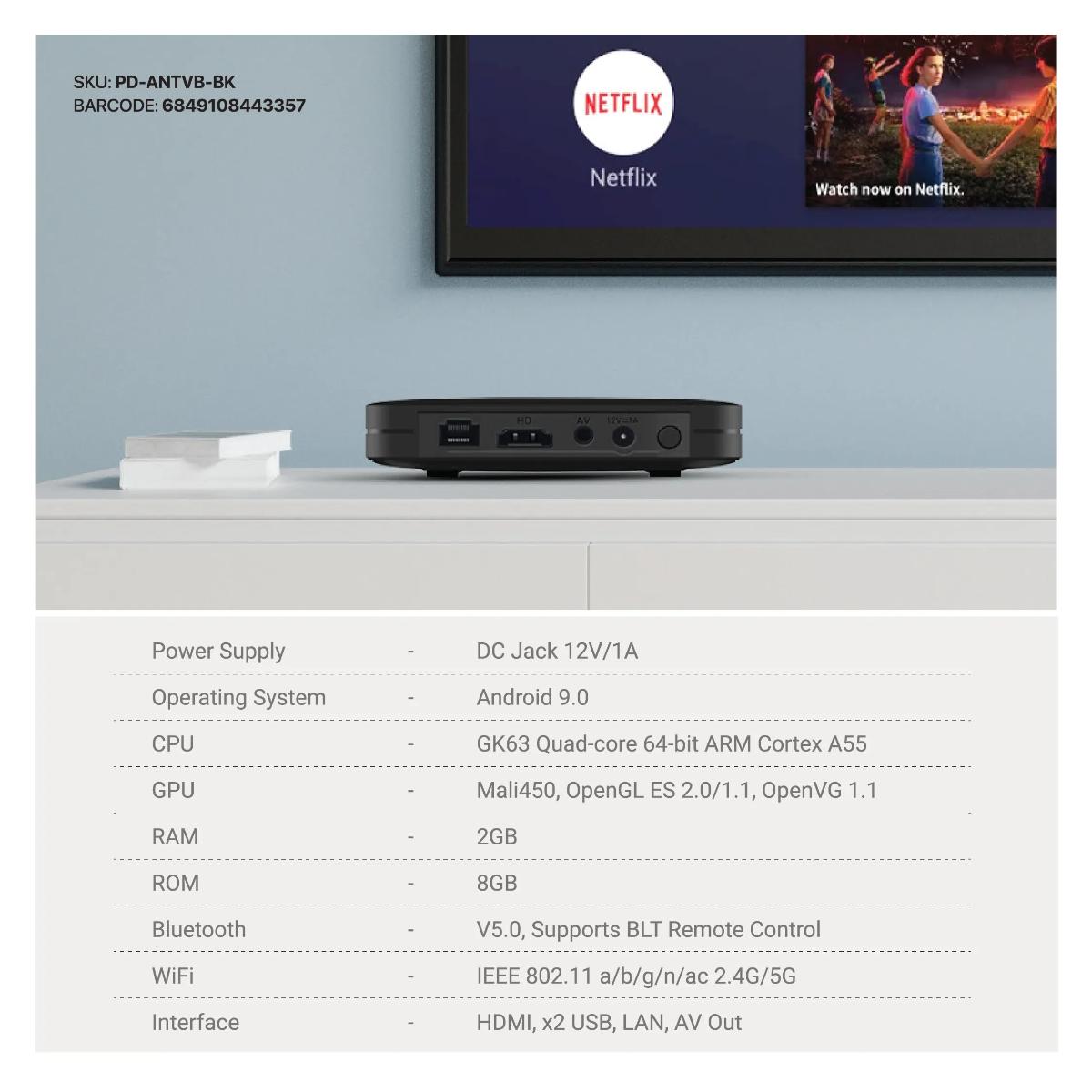 Porodo Android TV Box Video Streaming 1080 Full HD