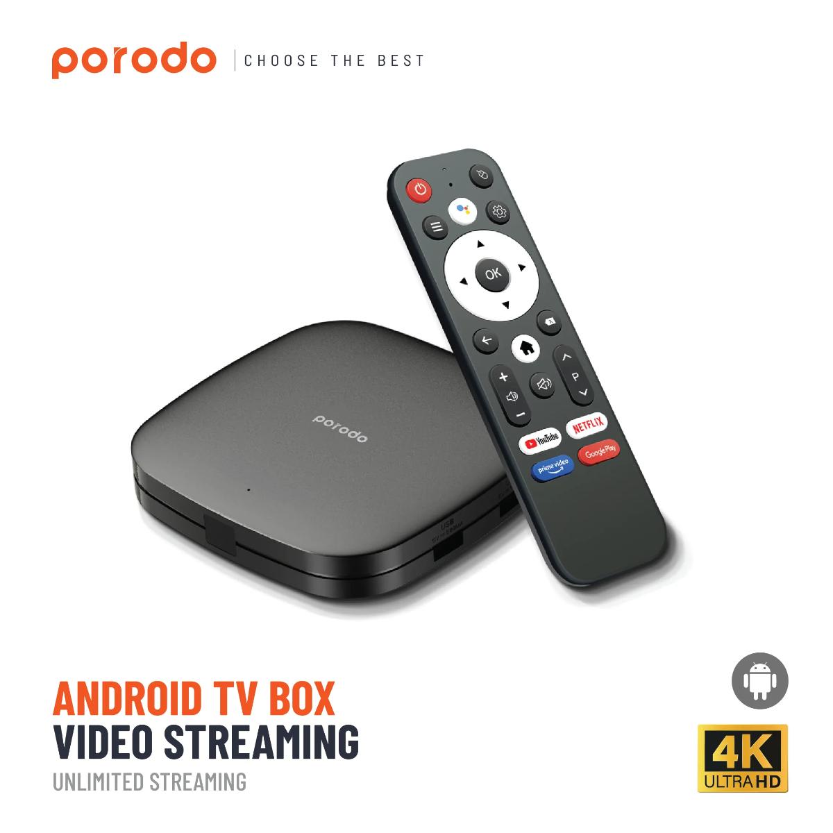 Porodo Android TV Box Video Streaming 1080 Full HD