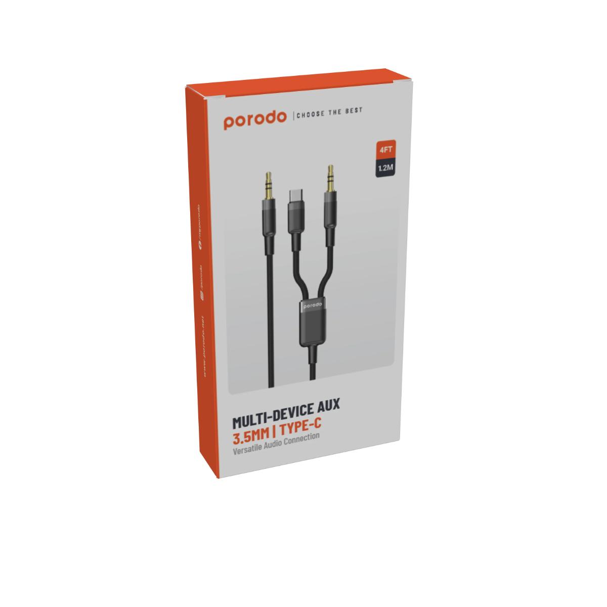 Porodo Braided 2-in-1 Audio AUX Cable (4ft)