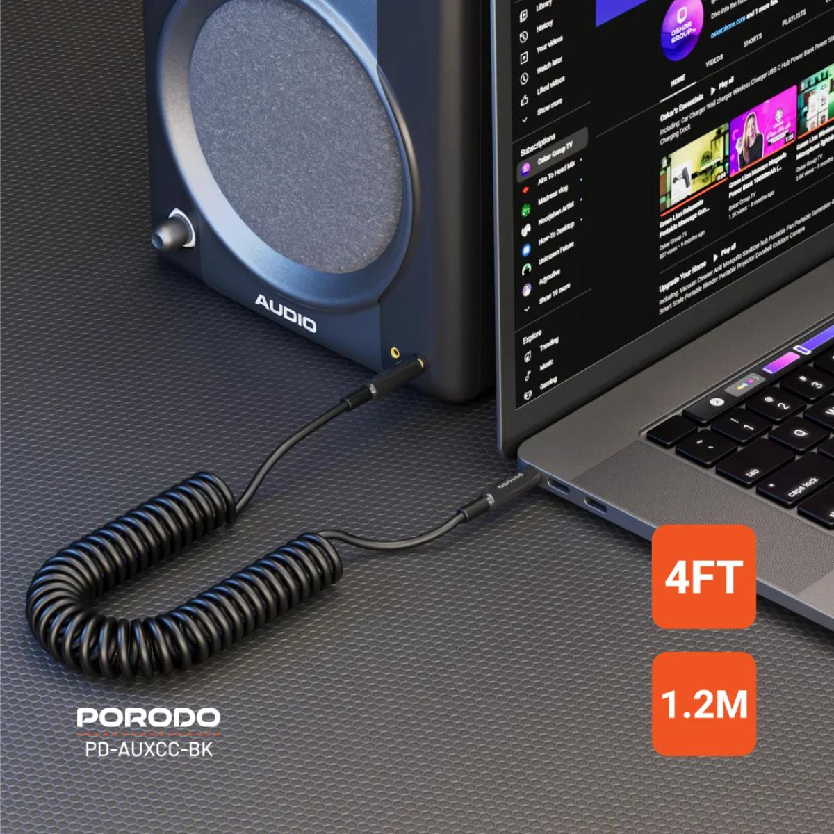 Porodo Auto-Retract Coiled AUX Cable