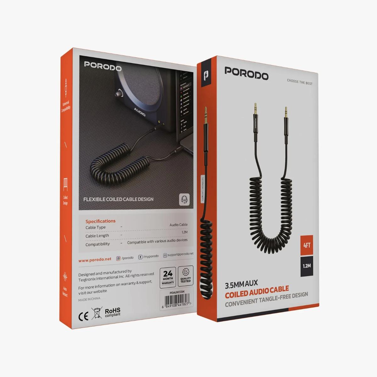 Porodo Auto-Retract Coiled AUX Cable